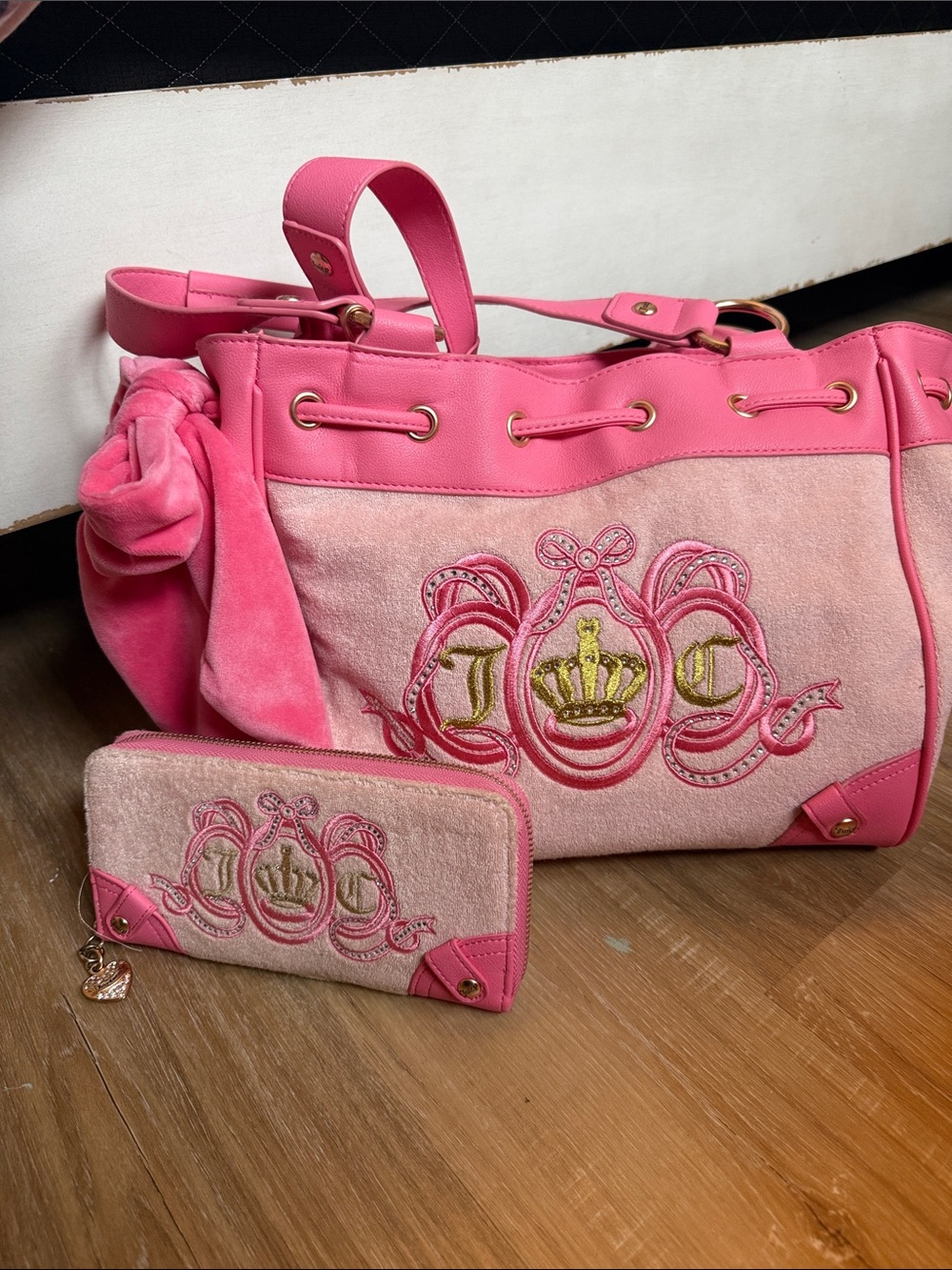 Juicy Couture pink Embroidered Tote Bag and Wallet Set